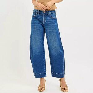 RISEN Mid Rise Crop Barrel Jeans